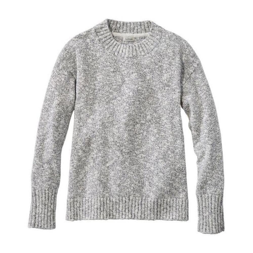 L.L. Bean 100% Cotton Heather Gray Speckled Ragg Crewneck Sweater Knit Outdoors